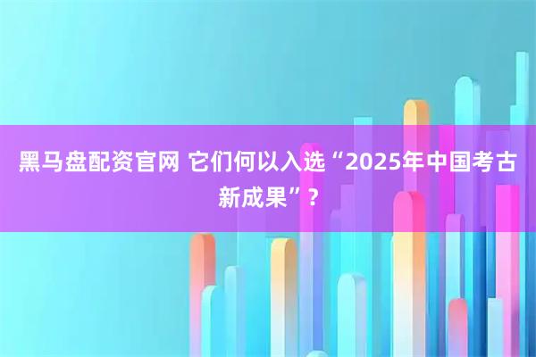 黑马盘配资官网 它们何以入选“2025年中国考古新成果”？